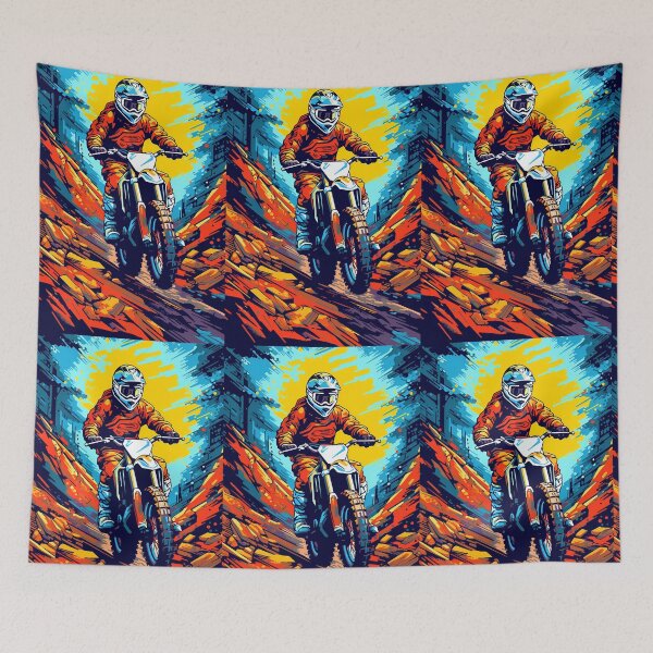 Item preview, Vibrant Pop Art Dirt Bike Rider On Rocky Trail designed and sold by RevUpDesign.