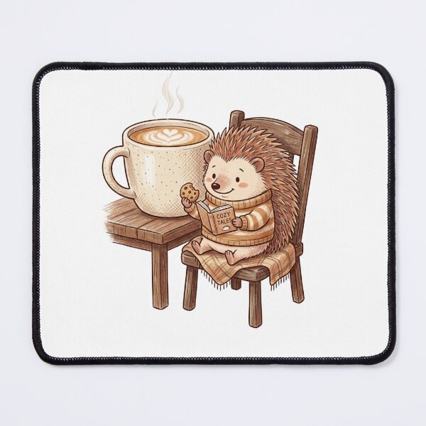 Item preview, Cute Hedgehog Drinking Coffee and Reading Cozy Book Illustration designed and sold by TaiwanMemory.