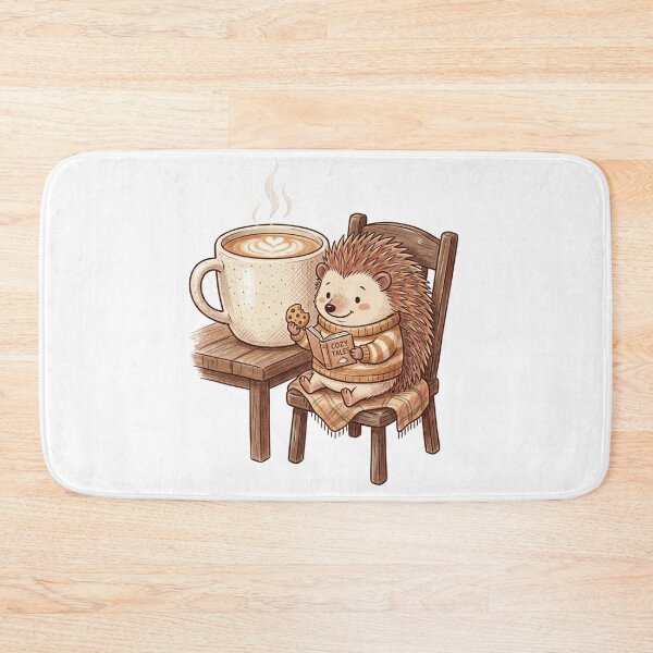 Item preview, Cute Hedgehog Drinking Coffee and Reading Cozy Book Illustration designed and sold by TaiwanMemory.