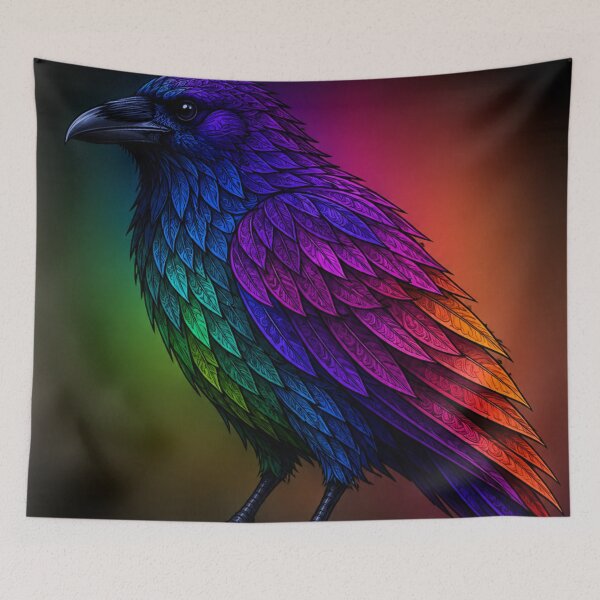 Item preview, Neon Rainbow Raven – Vibrant Dark Fantasy Bird Art designed and sold by Karszul.
