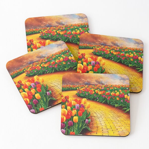 Item preview, Yellow Brick Road at Summer Sunset – Meandering Path Paved with Colorful Tulips designed and sold by EmeraldeaDesign.