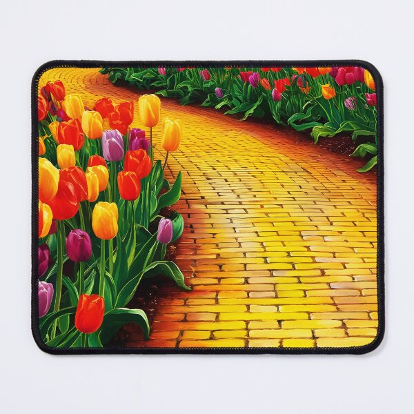 Item preview, Yellow Brick Road at Summer Sunset – Meandering Path Paved with Colorful Tulips designed and sold by EmeraldeaDesign.