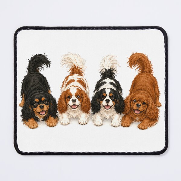 Item preview, Cavalier King Charles Spaniel Four Colors Play Bow Watercolor Dog Art designed and sold by SakuraWaStyle.