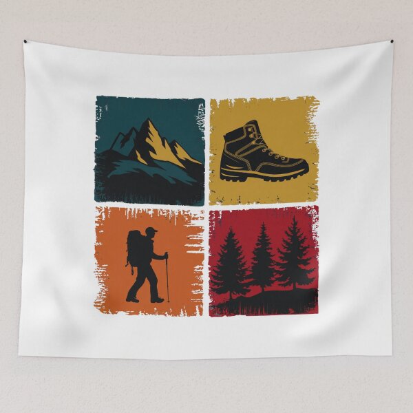 Item preview, Hiking Icons Grid – Mountains, Boot, Hiker & Trees Outdoor Design designed and sold by Gabe1983.