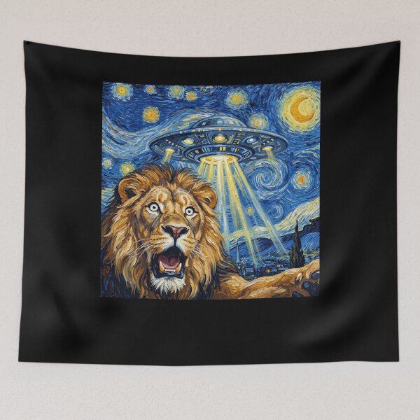 Item preview, Lion Starry Night UFO Van Gogh Art Animal Selfie Lover designed and sold by Kimberley King Art  King Art.