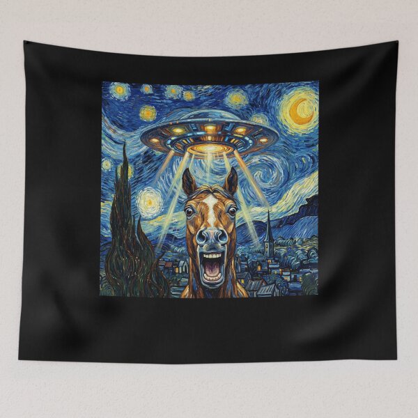 Item preview, Horse Starry Night UFO Van Gogh Art Animal Selfie Lover designed and sold by Kimberley King Art King Art.