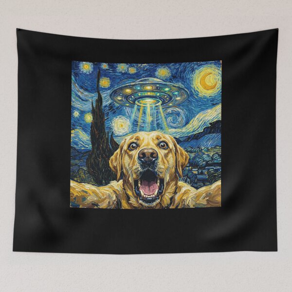 Item preview, Labrador Retriever Starry Night UFO Van Gogh Art Dog Selfie Lover designed and sold by Kimberley King Art King Art.