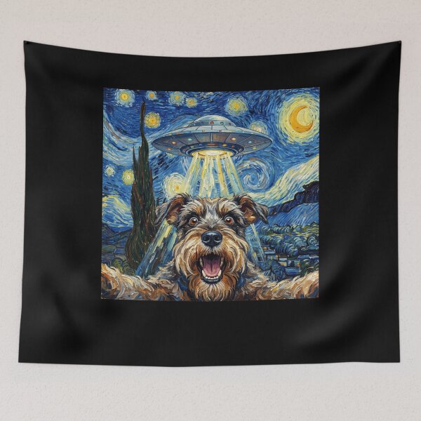 Item preview, Miniature Schnauzer Starry Night UFO Van Gogh Art Dog Selfie Lover designed and sold by Kimberley King Art King Art.