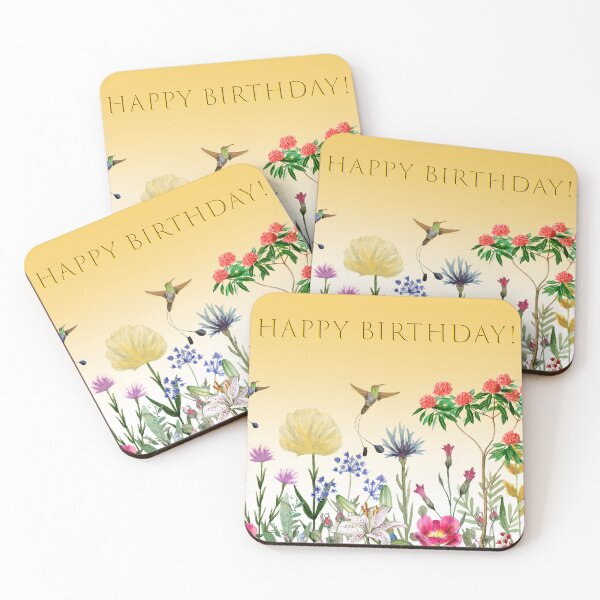 Item preview, Happy Birthday With Flowers And Hummingbirds designed and sold by hurmerinta.