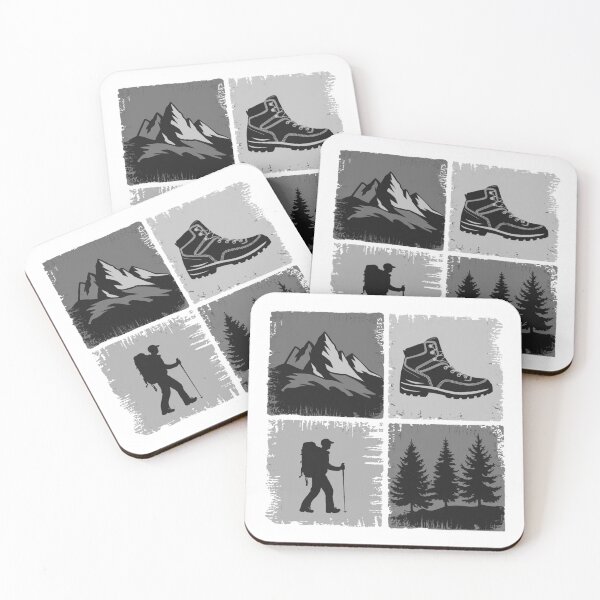 Item preview, Hiking Icons Grid – Mountains, Boot, Hiker & Trees Monochrome Design designed and sold by Gabe1983.