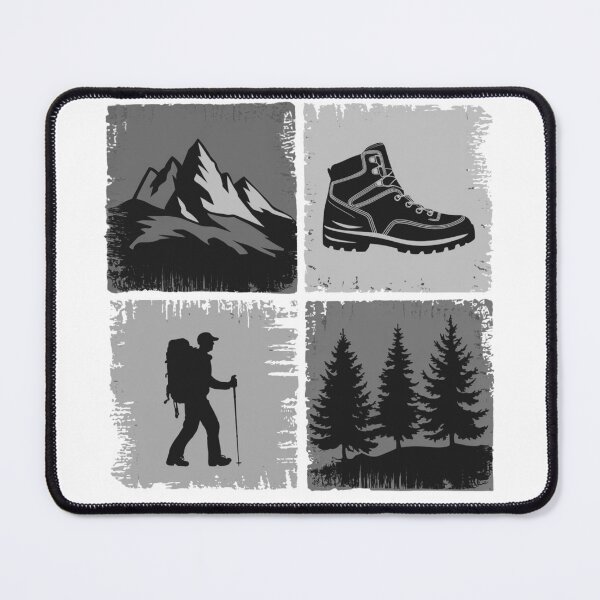 Item preview, Hiking Icons Grid – Mountains, Boot, Hiker & Trees Monochrome Design designed and sold by Gabe1983.