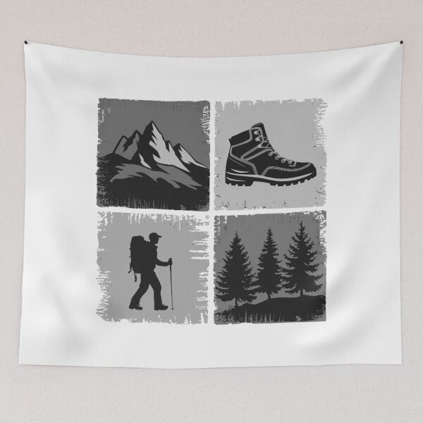 Item preview, Hiking Icons Grid – Mountains, Boot, Hiker & Trees Monochrome Design designed and sold by Gabe1983.