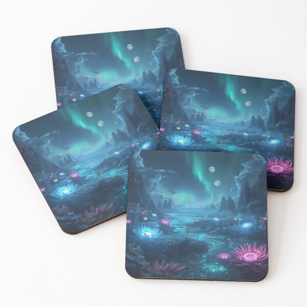 Item preview, Neon Tideflower Ocean Alien Fantasy Landscape designed and sold by Luminous Wilds.