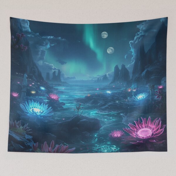 Item preview, Neon Tideflower Ocean Alien Fantasy Landscape designed and sold by Luminous Wilds.