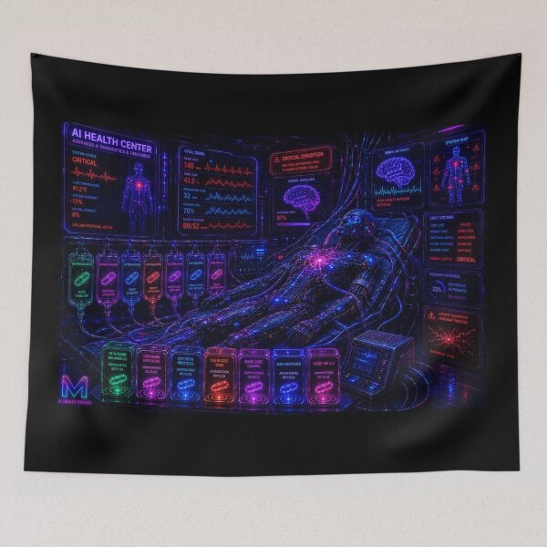 Item preview, AI Intensive Care - Cyber Meltdown Neon Art designed and sold by bbbpetr100.