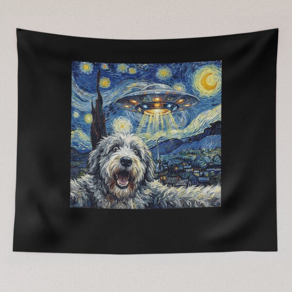 Item preview, Old English Sheepdog Starry Night UFO Van Gogh Art Dog Selfie Lover designed and sold by Kimberley King Art  King Art.