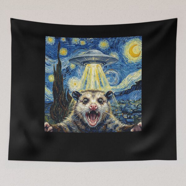 Item preview, Opossum Starry Night UFO Van Gogh Art Animal Selfie Lover designed and sold by Kimberley King Art  King Art.