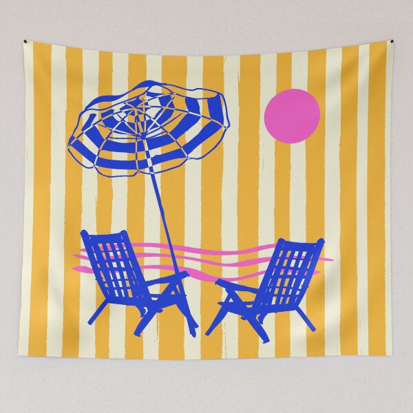 Item preview, Yellow Stripes Beach Sunset Umbrella & Chair designed and sold by MaiZephyr.