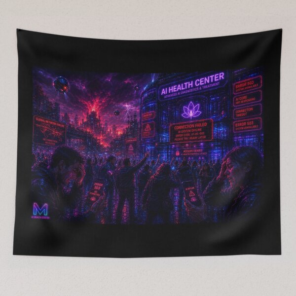 Item preview, AI Global Network Failure - Cyberpunk Chaos designed and sold by bbbpetr100.