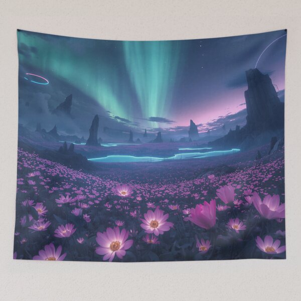 Item preview, Eternal Aurora Flower Alien Fantasy Basin Landscape designed and sold by Luminous Wilds.