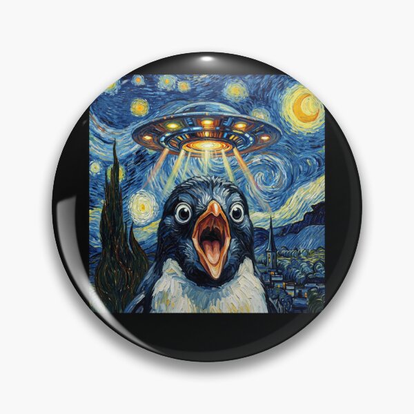 Item preview, Penguin Starry Night UFO Van Gogh Art Animal Selfie Lover designed and sold by Kimberley King Art King Art.