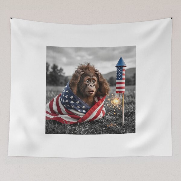 Item preview, Funny Patriotic Orangutan USA Flag Fourth of July Fireworks designed and sold by kiralynstration.