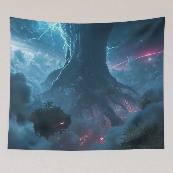Item preview, Floating Rootstorm Jungle Alien Fantasy Landscape designed and sold by Luminous Wilds.