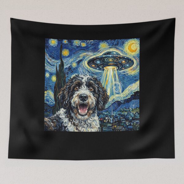 Item preview, Portuguese Water Dog Starry Night UFO Van Gogh Art Dog Selfie Lover designed and sold by Kimberley King Art  King Art.