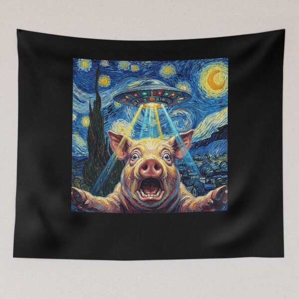 Item preview, Pig Starry Night UFO Van Gogh Art Animal Selfie Lover designed and sold by Kimberley King Art  King Art.