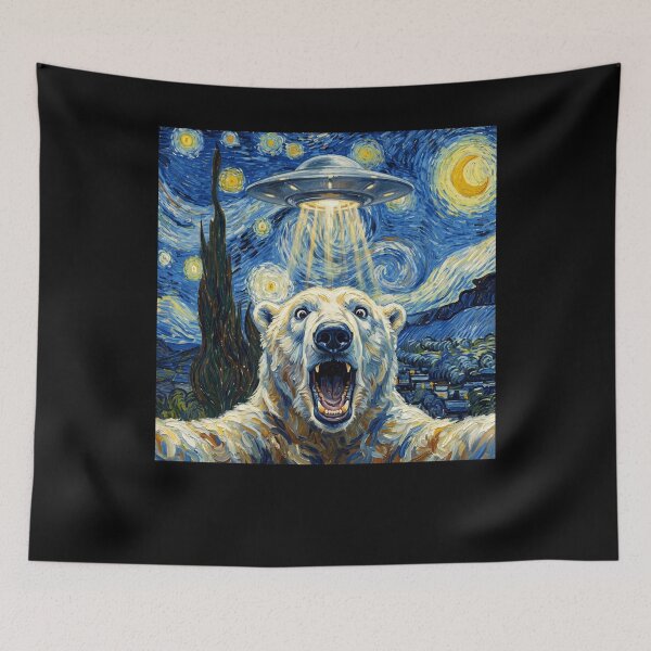 Item preview, Polar Bear Starry Night UFO Van Gogh Art Animal Selfie Lover designed and sold by Kimberley King Art  King Art.