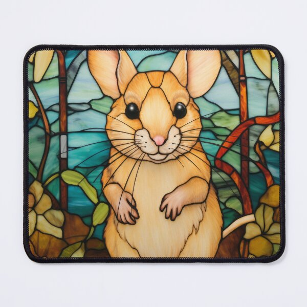 Item preview, Stained Glass Gerbil in an Enchanted Forest designed and sold by pinkal.