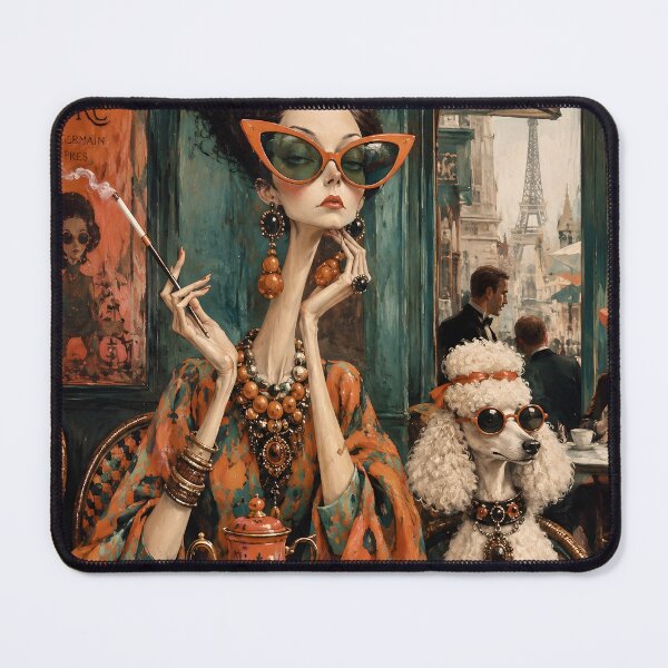 Item preview, Parisian Lady & Poodle Café Chic | Luxury Vintage Fashion Art Print designed and sold by Vibranta Studio.