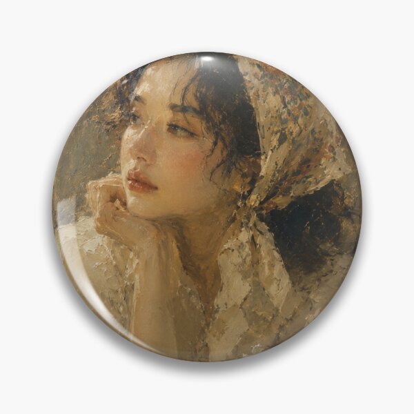 Item preview, Dreaming by the Window – Vintage Oil Portrait designed and sold by  RoseCraft Atelier.