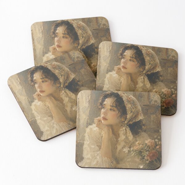 Item preview, Dreaming by the Window – Vintage Oil Portrait designed and sold by  RoseCraft Atelier.