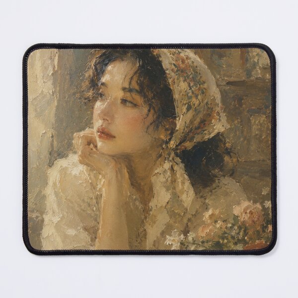 Item preview, Dreaming by the Window – Vintage Oil Portrait designed and sold by RoseCraft Atelier.