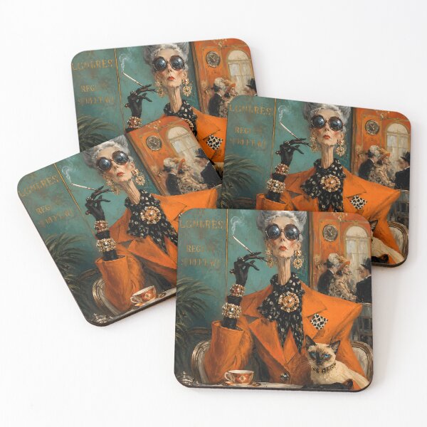 Item preview, Parisian Grand Lady & Cat Café Chic | Luxury Vintage Fashion Art Print designed and sold by Vibranta Studio.