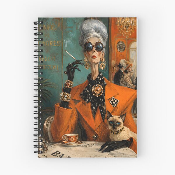 Aperçu de l'œuvre Grande dame parisienne et son chat au café chic | Affiche d'art de mode vintage de luxe créée et vendue par Vibranta Studio.