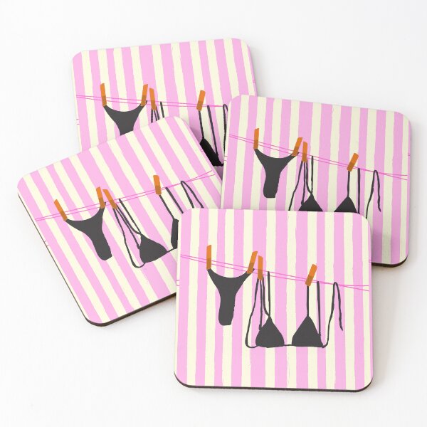 Item preview, Pink Stripes & Black Bikini Hanging Coastal Summer Mood designed and sold by MaiZephyr.