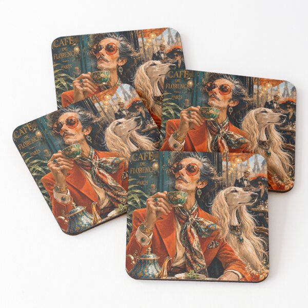 Item preview, Parisian Dandy & Afghan Hound Café Chic | Luxury Vintage Fashion Art Print designed and sold by Vibranta Studio.