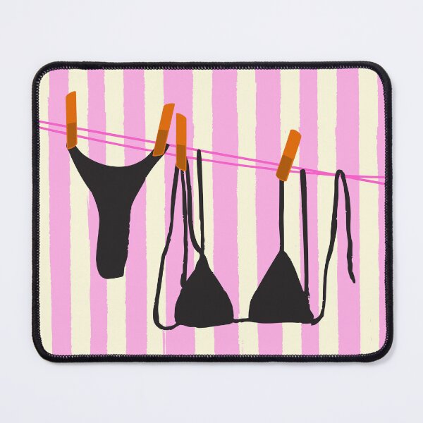 Item preview, Pink Stripes & Black Bikini Hanging Coastal Summer Mood designed and sold by MaiZephyr.