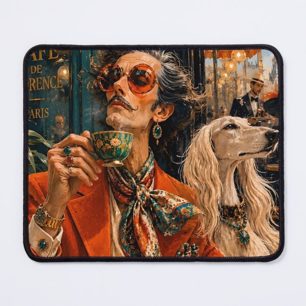 Item preview, Parisian Dandy & Afghan Hound Café Chic | Luxury Vintage Fashion Art Print designed and sold by Vibranta Studio.