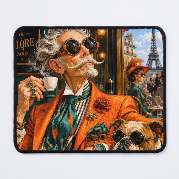 Item preview, Cornelius & Bulldog Café Chic | Luxury Vintage Fashion Art Print designed and sold by Vibranta Studio.