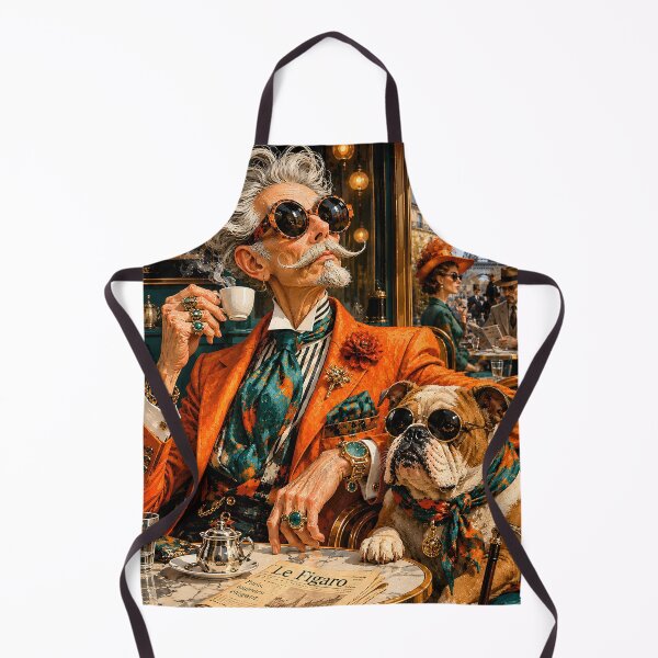 Item preview, Cornelius & Bulldog Café Chic | Luxury Vintage Fashion Art Print designed and sold by Vibranta Studio.