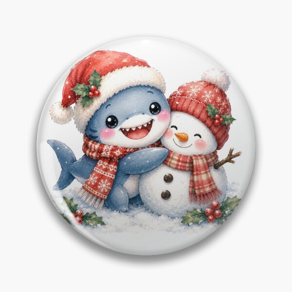 Item preview, Cute Christmas Shark Watercolor Illustration | Kawaii Holiday Shark with Snowman designed and sold by pencil-art98.