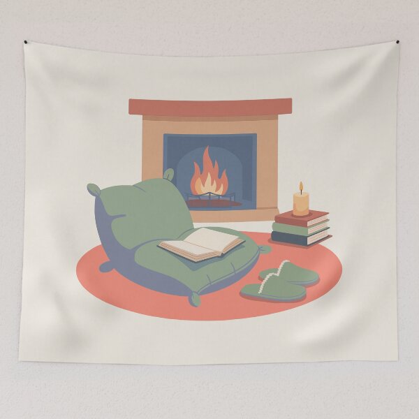 Item preview, Cozy Fireplace Floor Reading Nook designed and sold by TrendMorphic.