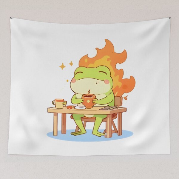 Item preview, This Is Fine Frog — Calm in Chaos Kawaii Sticker designed and sold by tommysworks.