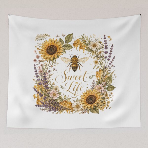 Item preview, Sweet Life – Vintage Bee Wildflower Botanical Cottagecore Art designed and sold by Sharlo Shop.