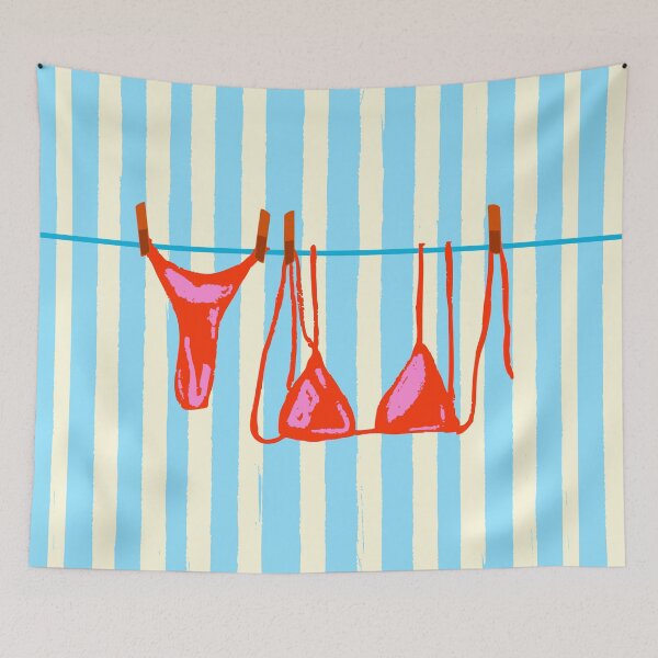 Item preview, Pink Bikini in Blue Stripes Retro Aesthetic Summer designed and sold by MaiZephyr.