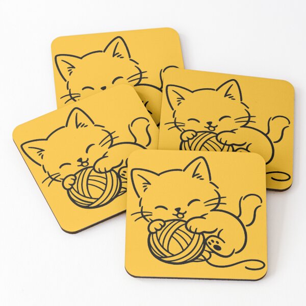 Item preview, Cute Kawaii Kitten Playing With Yarn Line Art designed and sold by Grump and Co.