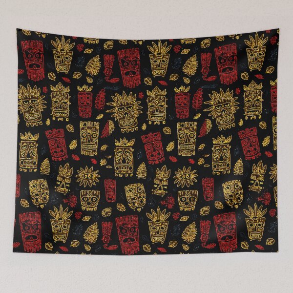Item preview, Gold and Red tribal Tiki Polynesian mask pattern designed and sold by REDCLASH2002.